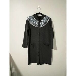 Alexandra Bartlett lamb’s wool fair isle hooded duster‎ cardigan sweater small